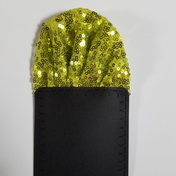 Men's Lime Green Sequin Pre-Folded Pocket Square Insert - Fan Design - Picture 4 of 7